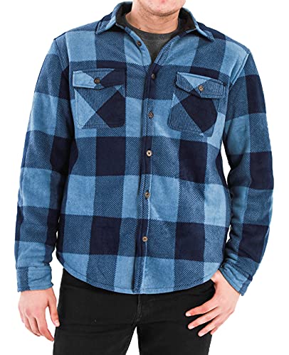 Image of Lisskolo Men's Warm Sherpa Flannel Shirt Jacket Heavy Fleece Lined Plaid Button Up Jackets