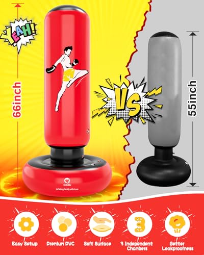 Image of QPAU Inflatable Punching Bag for Kids with Boxing Gloves, 66 in