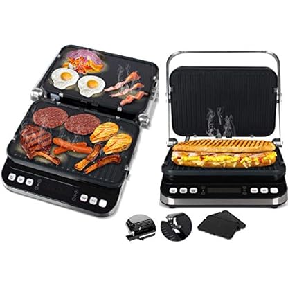TurboTronic digitaler Kontaktgrill mit 180°-Öffnung schwarz 1600W, abnehmbare Platten (spülmaschinenfest, 2x 22x32 cm…