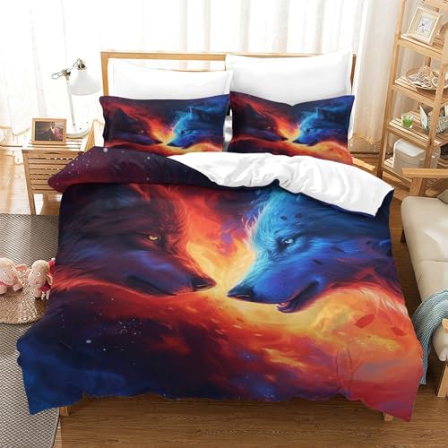 Housse de couette loup 3D parure de lit microfibre 200x200 - 3