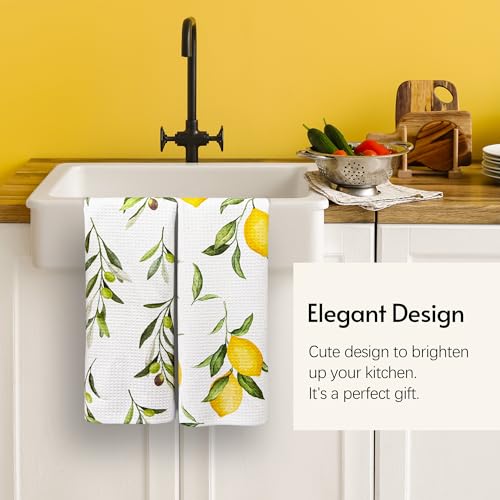 Image of Eulnars Kitchen Towels, Premium Dish Towels for Kitchen Drying, 18 inch x 30 inch Microfiber Kitchen Towel Set, Quick Dry Tea Towels, Watercolor Lemon Series, 2-Pack