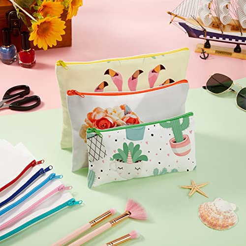 Image of Frienda 50 Pcs Sublimation Blank Canvas Makeup Bags Bulk DIY Heat Transfer Canvas Pen Case Pencil Cosmetic Makeup Bags Clear Sublimation Blank Pouch with Zipper (7.87 x 5.7 Inch,Mixed Colors)