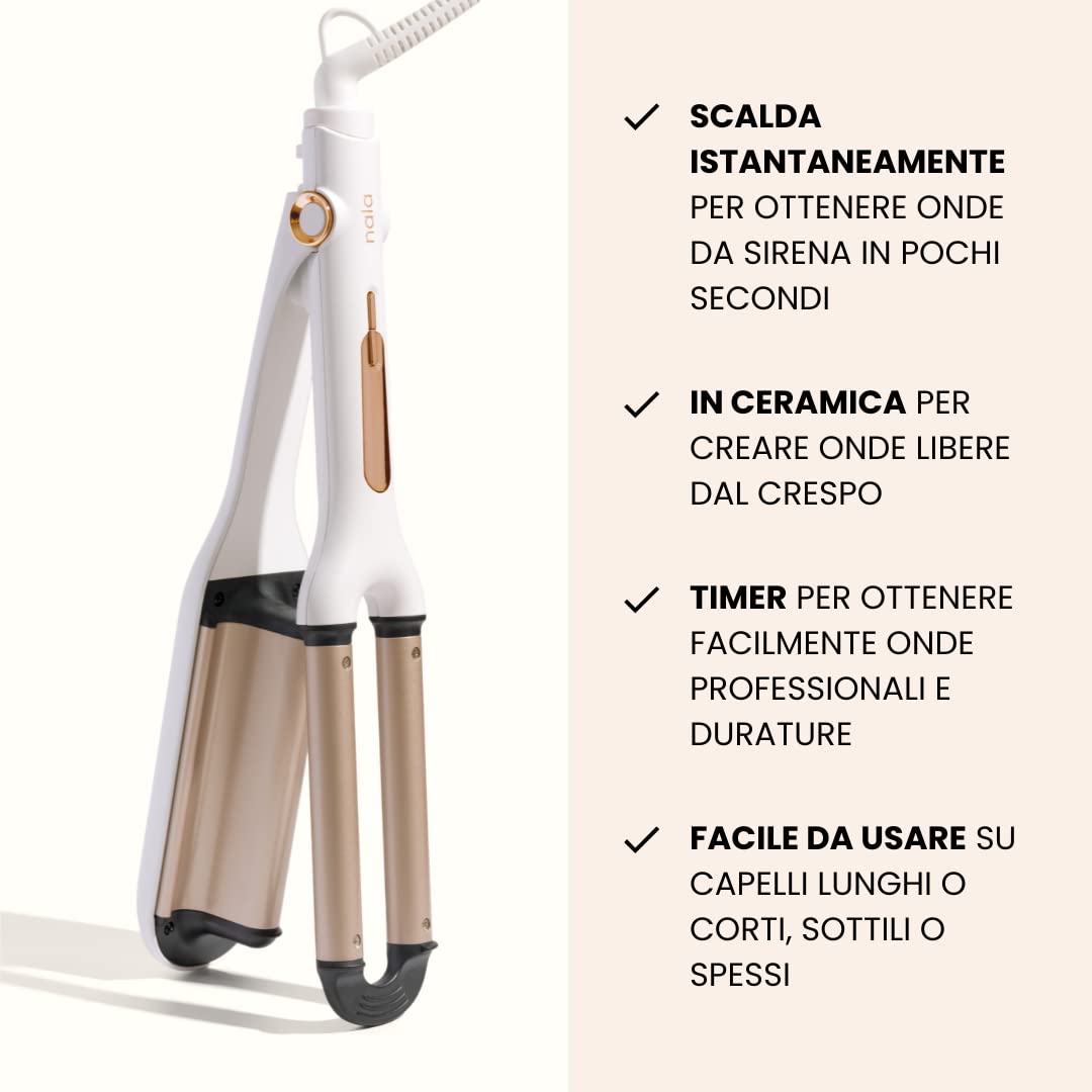 Nala Waver - Piastra triferro per onde professionali 19mm. Beach Waves Ferro ondulato per capelli. Ferro arricciacapelli in ceramica. Diverse impostazioni temperatura. Riscaldamento rapido.