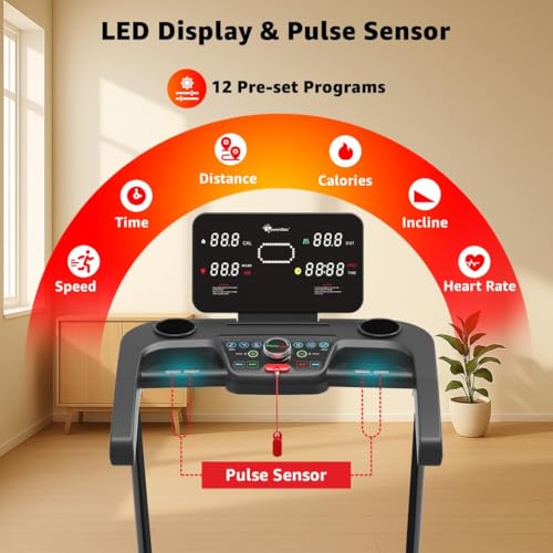 Image of PowerMax Fitness TDA-230 5HP DC Motorized Foldable Auto Incline Treadmill for Home, Max user 140kg, Top speed 14km /hr, Running deck 1200x420mm Foldable machine, LED display, ipad & Mobile holder