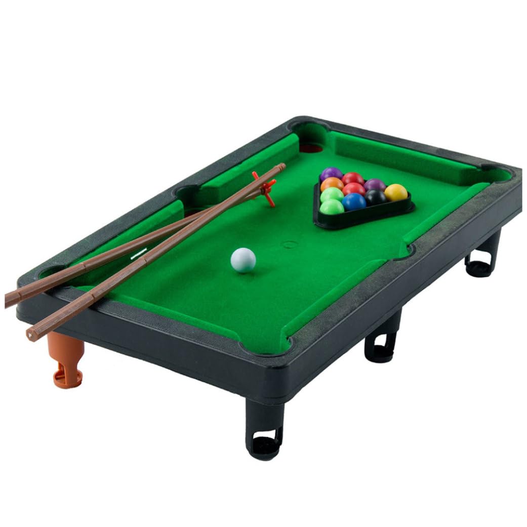 El Juego de Piscinas de Tabletop 1Set Mini Billards Pequeño Juego Incluye Bolas de Juego, Palos y triángulos Juegos de Escritorio de Oficina para Viajes para Toda la Familia.