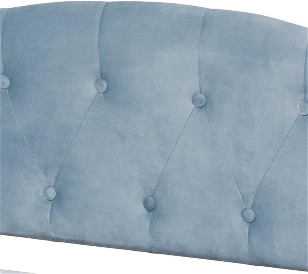 Baxton Studio Benjamin Modern and Contemporary Light Blue Velvet Fabric Upholstered and Dark Brown Finished Wood Twin Size Daybed