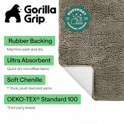 Image of GORILLA GRIP Bath Rug Mat, Thick Soft Absorbent Chenille, Quick Dry Microfiber Mats, Rubber Backing Washable Shower Floor Rugs, US Designed Bathroom Bathmat Home Decor Accessories, 24x17, Latte