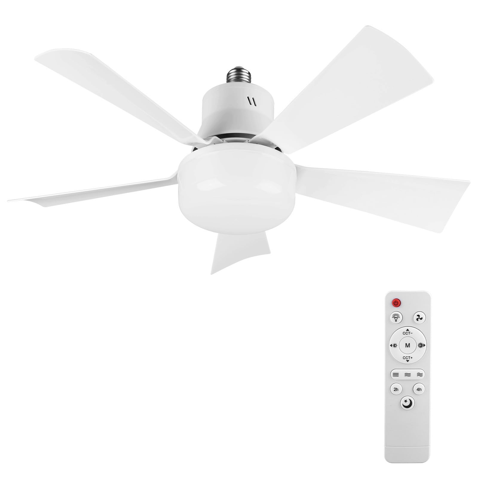 Ceiling Fans Lights with Remote, E27 Socket Fan Light Dimmable,3 Speed Quiet Ceiling Fan with Timing & Memory Function, Screw in Ceiling Fan Lamp for Dormitory, Bathroom, Laundry Room & Small Spaces