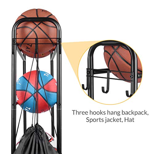 image for EXTCCT Basketball Rack, Rolling Sports Equipment Storage Cart, Four-La