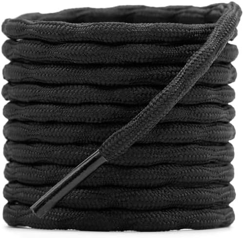 DELELE 2 Pair Round Wave Shape Non Slip Heavy Duty and Durable Outdoor Climbing Shoelaces Hiking Shoe Laces Shoestrings, 01 Black, 63 Inch (160cm)