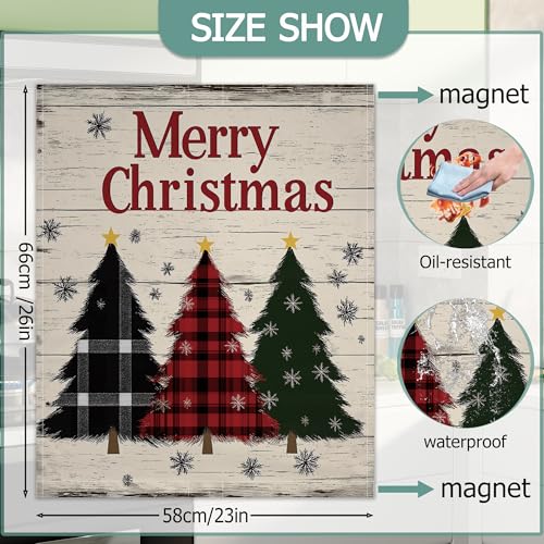 Image of Christmas Trees Dishwasher Magnets Decorative Cover,Rustic Wood Board Waterproof Magnetic Dishwasher Cover Panel,Refrigerator Magnet Cover for Kitchen Home Decor 23x26 Inch