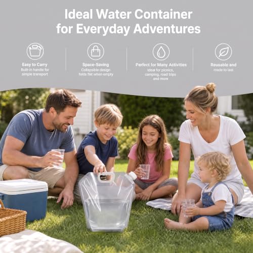 Paquete de 12 bolsas de agua plegables de 1.3 gal con tapa, claro, con asa para camping, senderismo y emergencias al aire libre miniatura 4