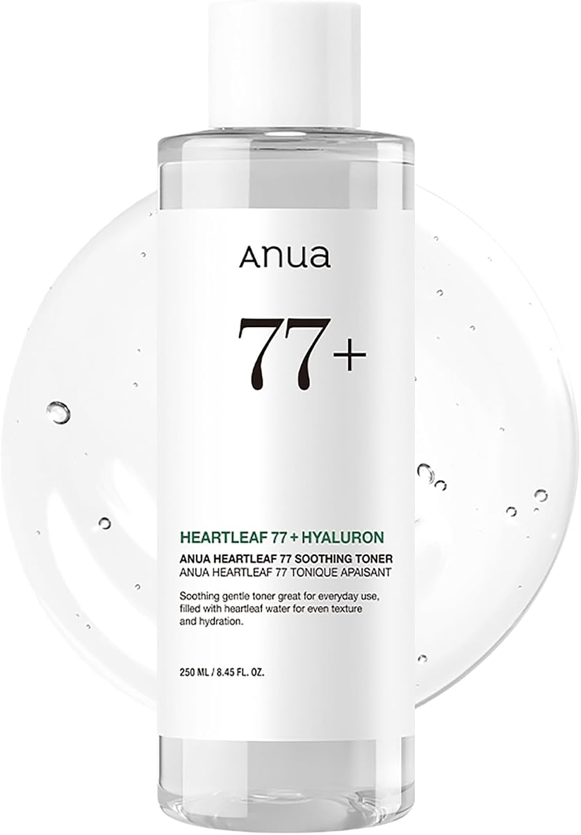 Anua Heartleaf 77 Tónico calmante, 8.45 onzas líquidas | Tónico facial hidratante y calmante para piel de cristal, ácido hialurónico, hidratación ligera para piel sensible, alivio del enrojecimiento