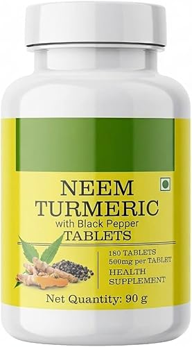 Cúrcuma Neem con pimienta negra, 180 tabletas, hechas con polvo de raíz de cúrcuma pura y polvo de hoja de neem, tableta de desintoxicación