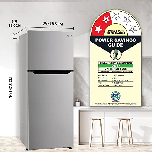 Image of LG 240 L 2 Star Frost-Free Smart Inverter Double Door Refrigerator Appliance (2023 Model, GL-S292SPZY, Shiny Steel, Convertible)