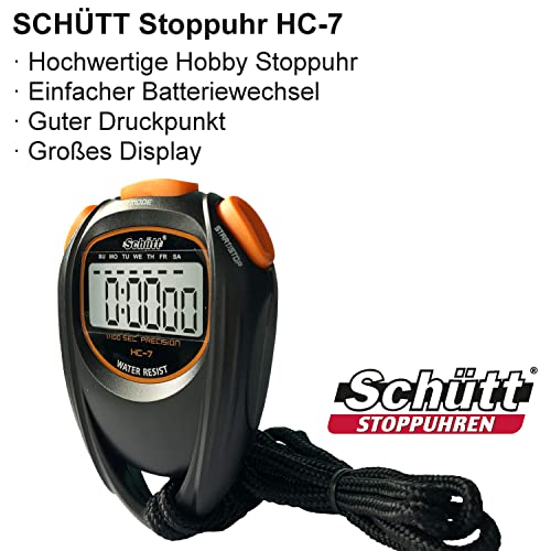Schütt Stoppuhr HC-7 | Digitale Multifunktions-Stoppuhr mit großem Display | Einfacher Batteriewechsel | Guter Druckpunkt | Hobby | Sport | Freizeit | Spritzwasserfest | Für Kinder geeignet