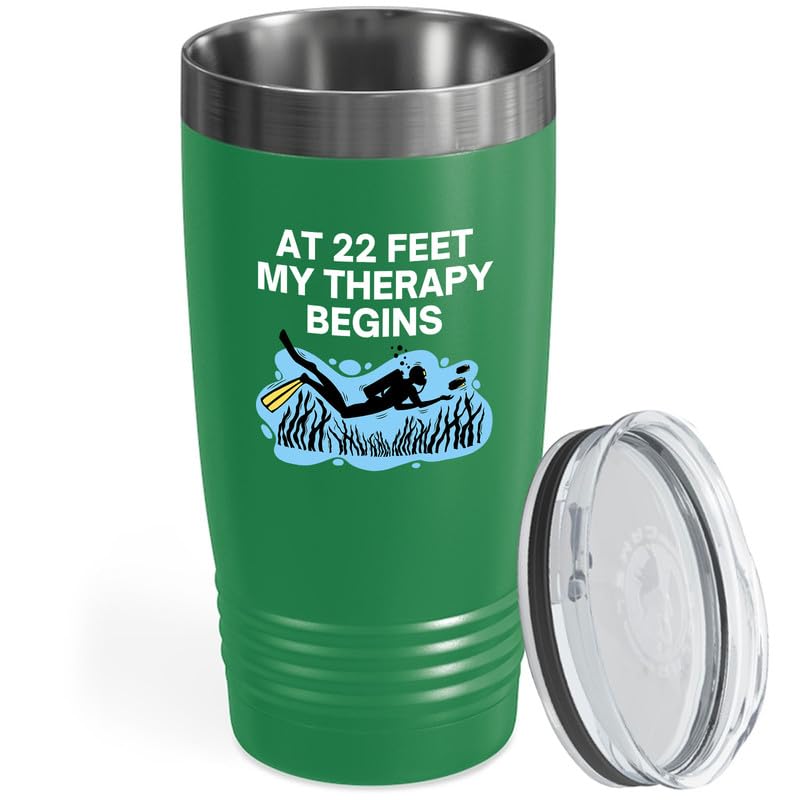 Flairy Land Scuba Diving Tumbler 20oz Green -My Therapy B - Scuba Diver Instructor Snorkeler Free Diving Swimmer