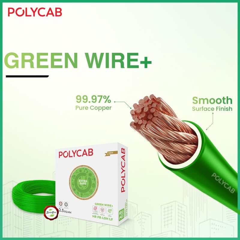 Image of Polycab Green Wire+ 90M coil |2.5 SQ MM|Heat resistant upto 900 C | Low smoke | Low toxic fumes | GreenPro certified | 99.97% high purity copper | Rodent protection | Eco friendly (Blue),Pack of 12