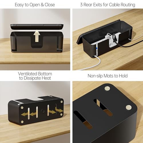Image of YECAYE 2 Pack Cable Management Box, Pet Friendly Cable Box Organizer for Home & Office, Child-Proof Floor Cord Cover, Cord Management and Cord Hider, Black