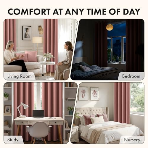 Image of MIULEE Dusty Rose Blackout Bedroom Curtains Drapes 84 Inch Long 52 inchx84 inch | Grommet Top, Room Darkening Window Drapes, Privacy Protection, Thermal Insulated, Heat Blocking, Light Blocking