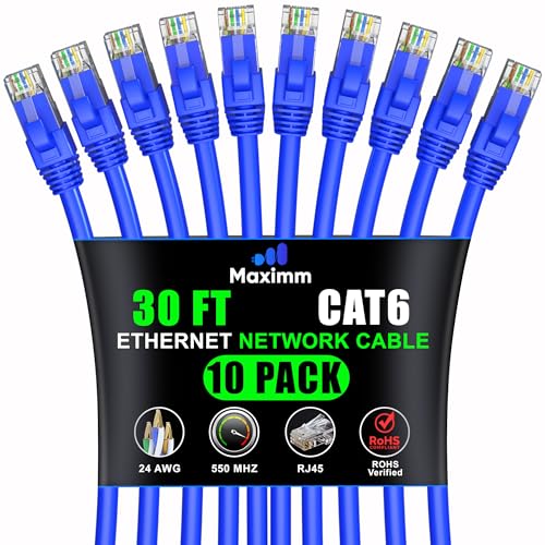 Câble réseau Cat 6 RJ45 Maximm 9,1 m bleu pour routeur et switch LAN