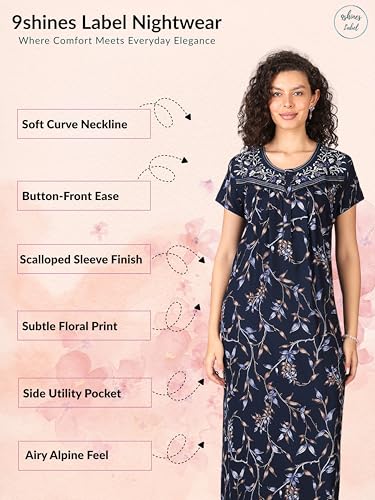 Image of 9shines Label Premium Alpine Maxi Designer Nighty | Floral Print Maxi for Women | Night wear for Women | | Full Length Night Gown for Women | Night Dress for Women Stylish (2467)