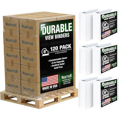 Image of Samsill Durable 6 inch 3 Ring Binder, Locking D Ring 100% Recycled Chipboard, White, Pallet of 120 Binders in 20 Cartons