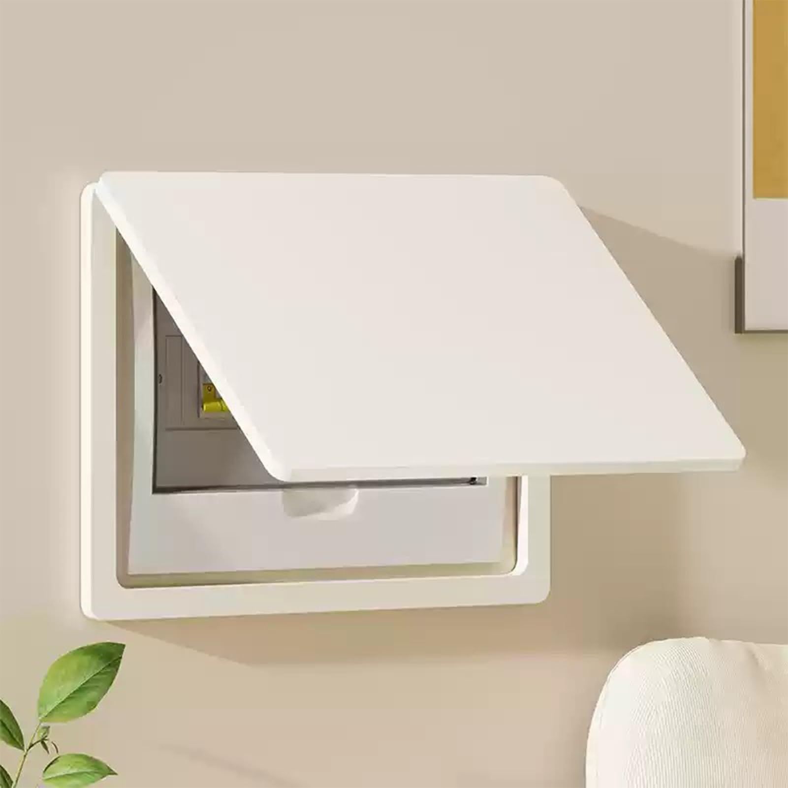 Copriquadro Elettrico Decorativo 50x40 Cm - Bianco, In Plastica Simil Legno, Con Adesivi 3M, Per Nascondere Contatore E Scatola Di Distribuzione