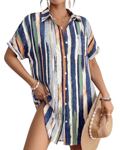 Image of Bsubseach Women Swimsuit Coverup Shirt Dress Button Down Bathing Suit Cover Up Beach Vacation Outfits