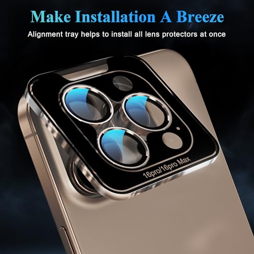 Image of YWXTW Camera Lens Protector for iPhone 16 Pro /iPhone 16 Pro Max, [1 Step Installation Tray] Tempered Glass Screen Protector Metal Custom Camera Cover Accessories Case Friendly