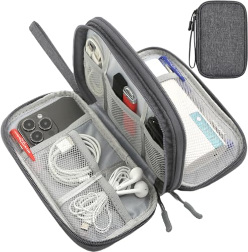 CAAORDKSO Electronics Organizer Case, Cable Organizer Bag Waterproof Electronic Accessories Carry Case with Handle for Cable, Cord, USB, Charger, Phone, Power Bank, Earphone (Dark Gray, Medium)