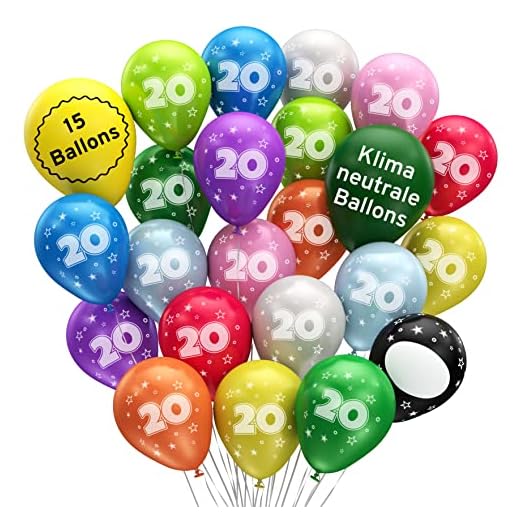 Bastelbär Globos de cumpleaños – Globos neutrales para el clima – 21 unidades + accesorios – Globos para 20 cumpleaños – Globos para 20 cumpleaños – Globos para 20 cumpleaños