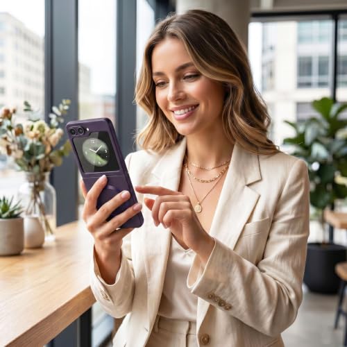 Image of amazon basics Premium Mag-Safe Case for Samsung Galaxy Z Flip 5 | Shockproof & Anti-Scratch Cover | Soft Silicone with Wireless Charging | Camera Lens Guard - Purple