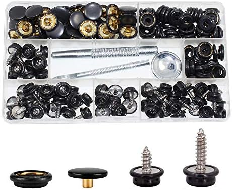 180 Pieces Canvas Snap Kit, BetterJonny Stainless Steel Screws Snaps Marine Grade Canvas and Upholstery Boat Snaps Button Fastener with 3 Setting Tools for Boat Cover Furniture Black