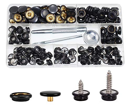 180 Pieces Canvas Snap Kit, Betterjonny Stainless Steel Screws Snaps Marine Grade Canvas And Upholstery Boat Snaps Button Fastener With 3 Setting Tools For Boat Cover Furniture Black #TOP27