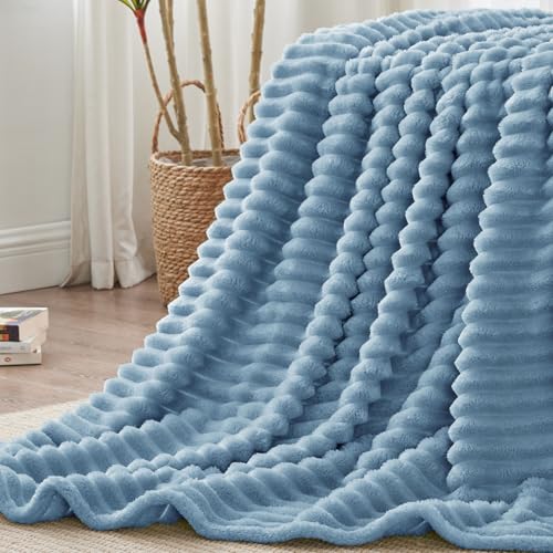 Image of BEDELITE Ribbed Full Size Blanket for Bed, Blue, 84 inchx90 inch