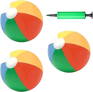 3 Pcs Beach Balls Pool Toys,Rainbow Beach Ball 1 Pc Pump Random Color, Inflatable Ball Beach Ball Inflatable Colorful Beach Ball Pool Party Beach Toys Outdoor Activity.