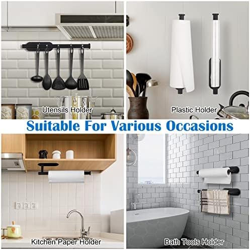 Paper Towel Holders for Kitchen,Paper Towels Bulk- Self-Adhesive Under Cabinet,Both Available in Adhesive and Screws,Stainless Steel Paper Towel Roll Rack (1, Bright Black) - 4