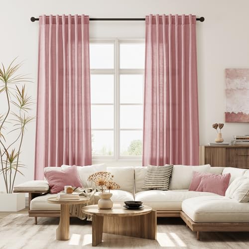 Image of Joywell Extra Long Linen Curtains 108 Inches for Living Room Canyon Rose