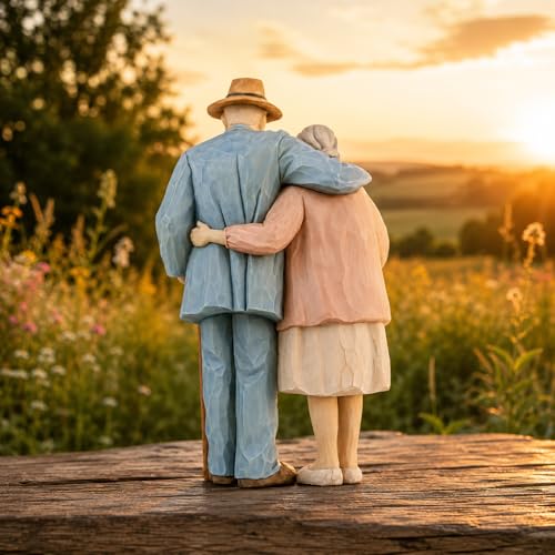 Figura pareja ancianos en resina pintada a mano