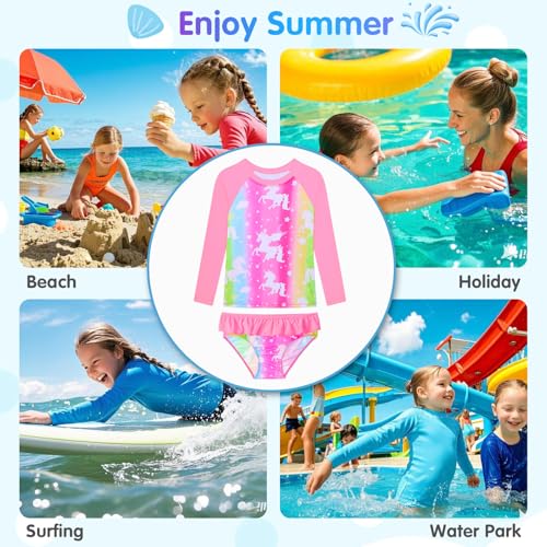 Image of Girls Rash Guard Swimsuit Long Sleeve Tankini Sets Two Pieces Bathing Suit Swimwear UPF 50+ Sun Protection