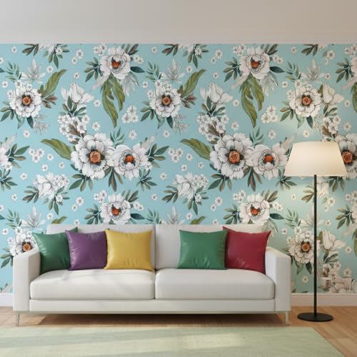 Image of Floral Wallpaper Peel and Stick - Flower Design Self Adhesive Wall Paper for Living Room, Bedroom, Kitchen, Removable Waterproof Wall Decor (MG14, 16X128 Inch)