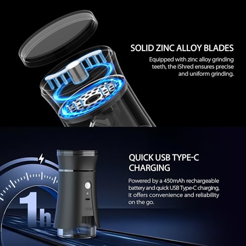 Yocan iShred Electric Herb Grinder - Intelligent Design, Top-View Grinding, Dual Modes, Anti-Jam Technology, Glass Chamber, 450mAh Battery, USB-C Fast Charging - Image 6