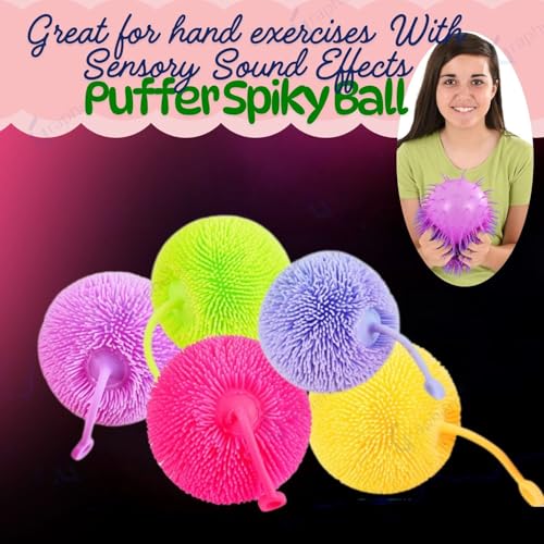 Image of GRAPHENE Multicolor Spiky Puffer Balls Anti Stress Fidget Lightning Toys for Children Exercise Elastic Squeeze Ball with Loop Sensory Balls Stress Relief Therapy Toy Party Favors Goody Bag Filler