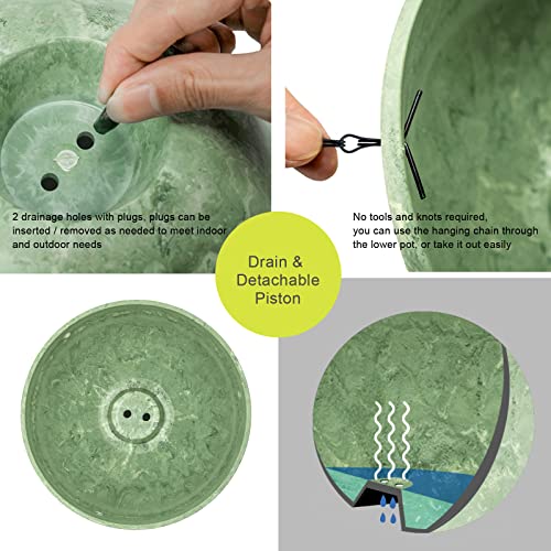 Rifny Large Hanging Planters For Indoor Outdoor Plants, 12 Inch Resin Plastic Hanging Baskets Flower Pots With Drainage Hole Heavy Duty Metal Chains (2Pack-Green) #TOP4