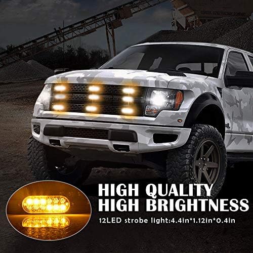 Ricoy Super Bright Amber 12-LED 12-24V 36W Car Truck Warning Caution Emergency Construction Waterproof Beacon Flash Caution Strobe Bumper Grill Tail Work Light Bar