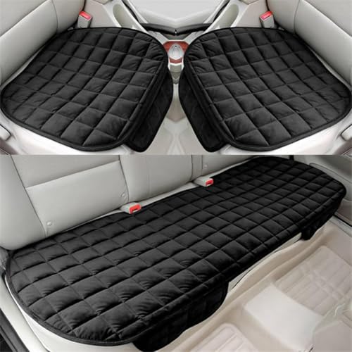 Image of Car Seat Cushion Set for Back Seat, Quilted Velvet Seat Pads with Anti-Slip Bottom and Elastic Installation Bands,3 Piece Set (Black)