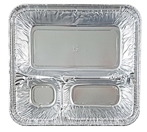 Pactogo Large 3-Compartment Oblong Aluminum Foil Take-Out Pan Senior Feeding Tv Dinner Entrée Tray W/Board Lid (Pack Of 25 Sets) #TOP6