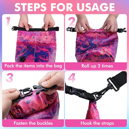 Image of VILLEY Dry Bag Waterproof 5L Roll Top Storage Backpack, Keeps Gear Dry Lightweight Backpack for Kayaking Boating Camping Swimming and Beach Accessories Purple Camo