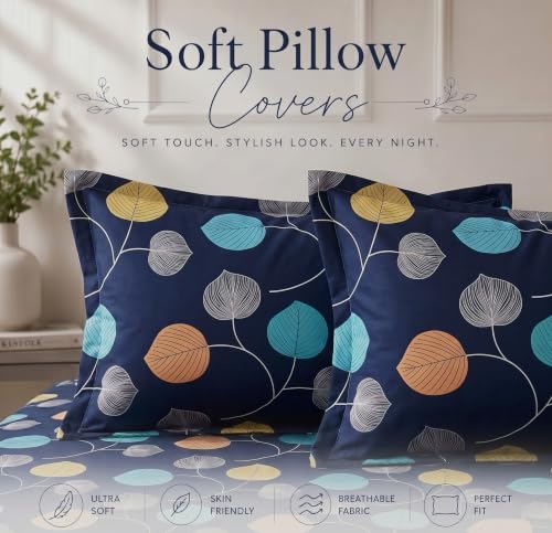 Image of BSB HOME 210 TC Cotton Feel Double Bedsheet with 2 Pillow Covers, Soft & Breathable Floral Printed Bed Sheet, Easy Care Bedding for Bedroom - 86 x 88 Inches (218 x 224 cm) (Midnight Ink Navy)
